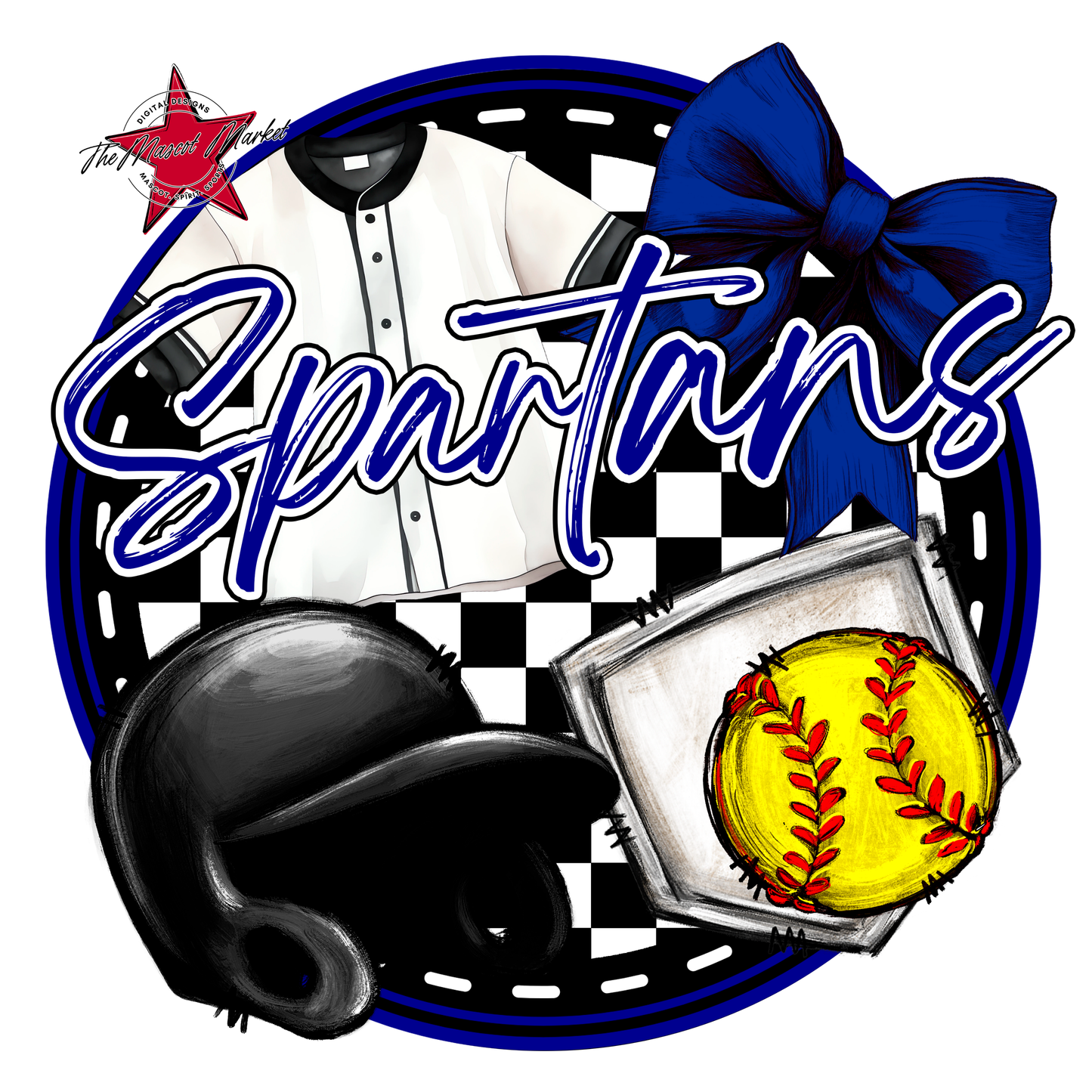 Spartans Circle Softball Design-Blue