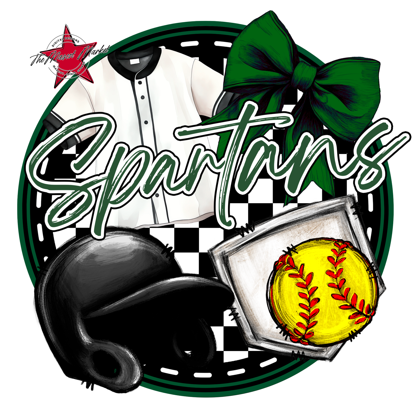 Spartans Circle Softball Design-Green