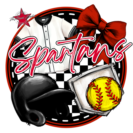 Spartans Circle Softball Design-Red