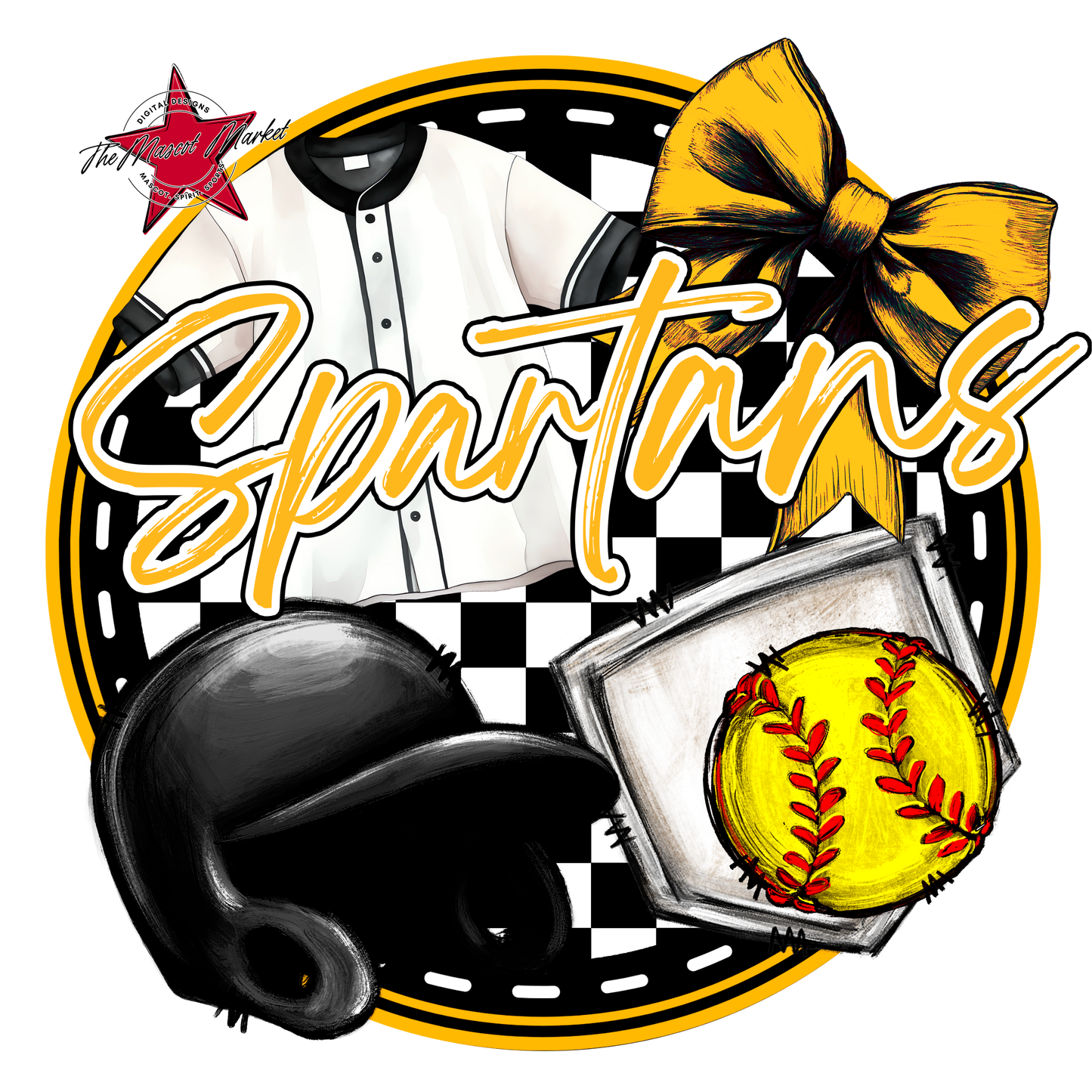 Spartans Circle Softball Design-Yellow