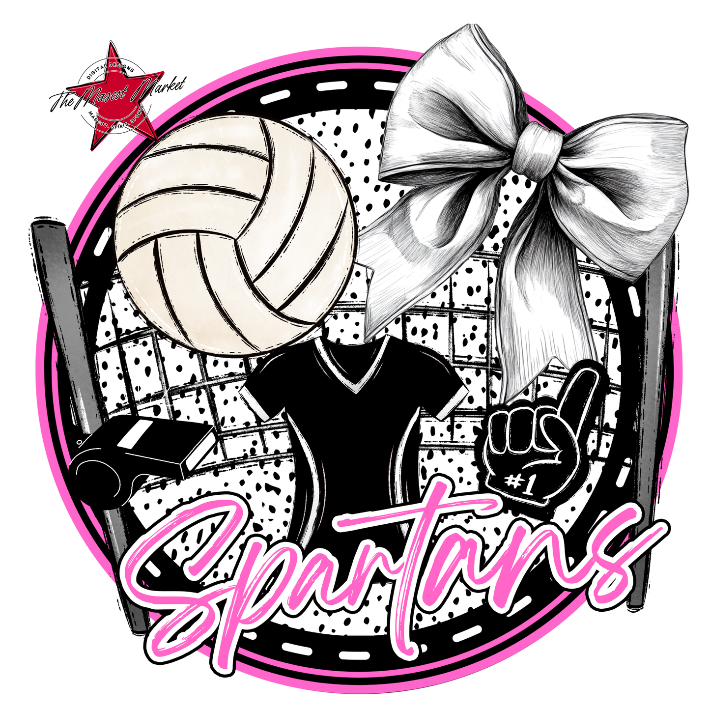 Spartans Circle Volleyball Design-Baby Pink