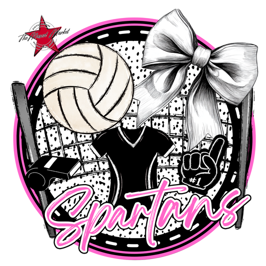 Spartans Circle Volleyball Design-Baby Pink