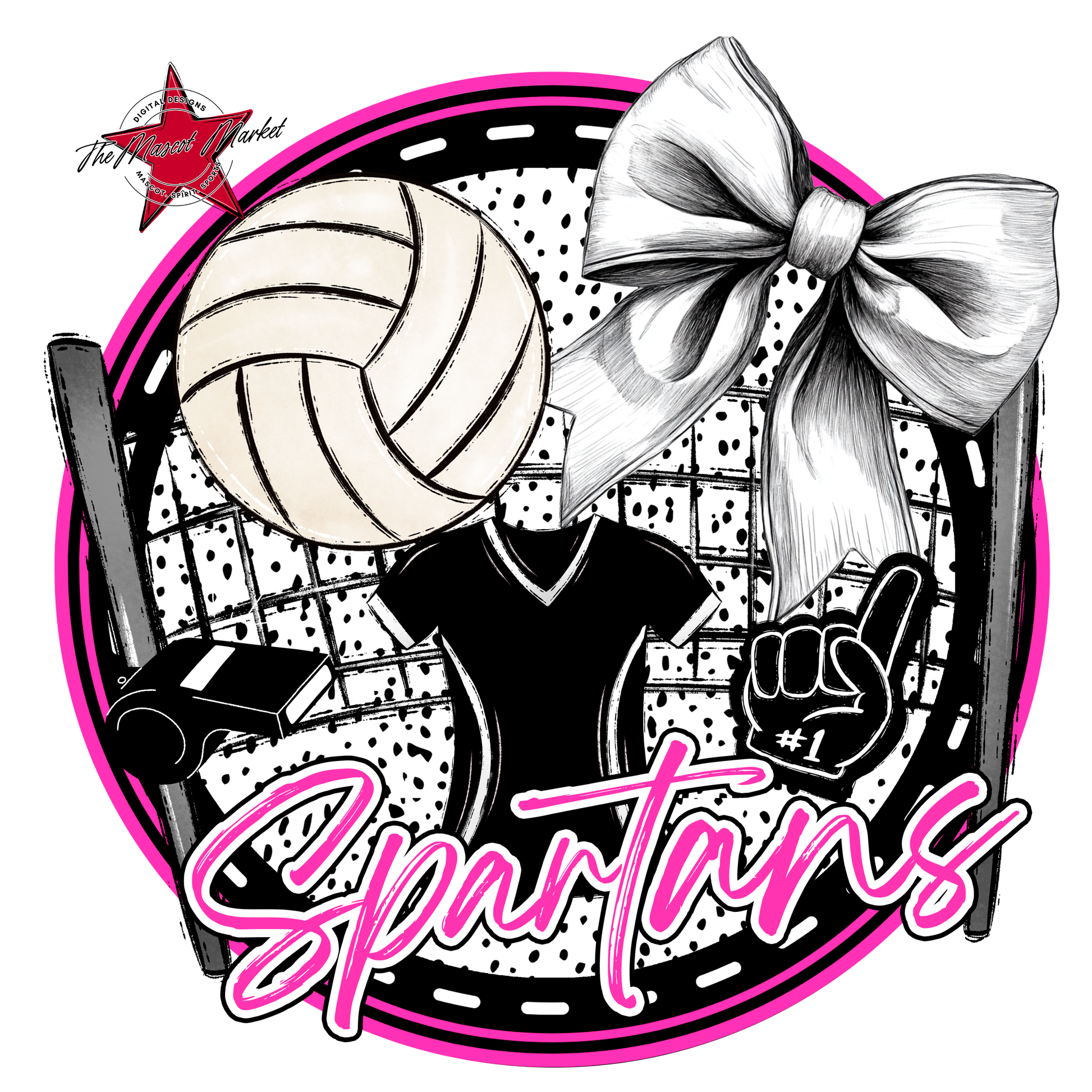 Spartans Circle Volleyball Design-Pink