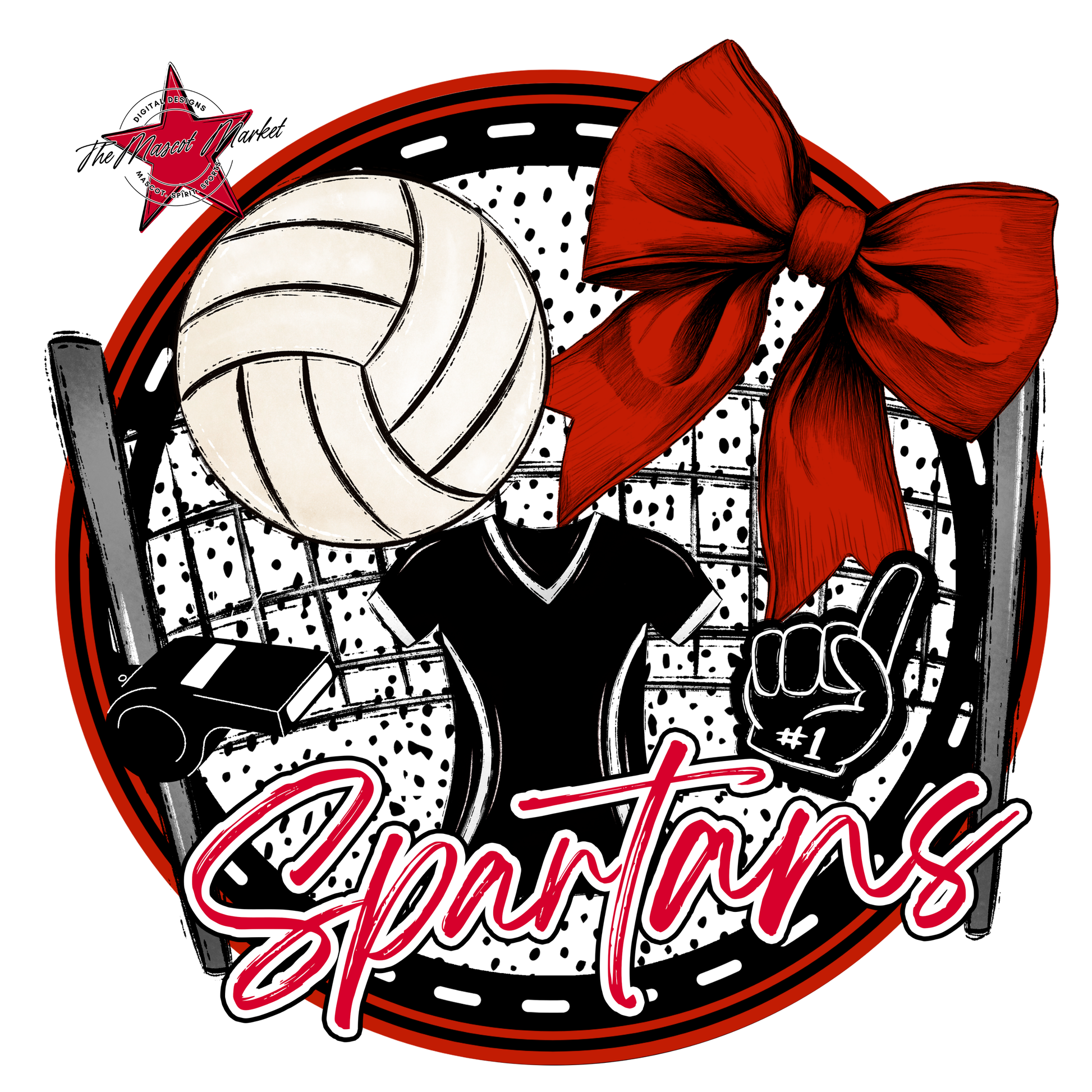 Spartans Circle Volleyball Design-Red