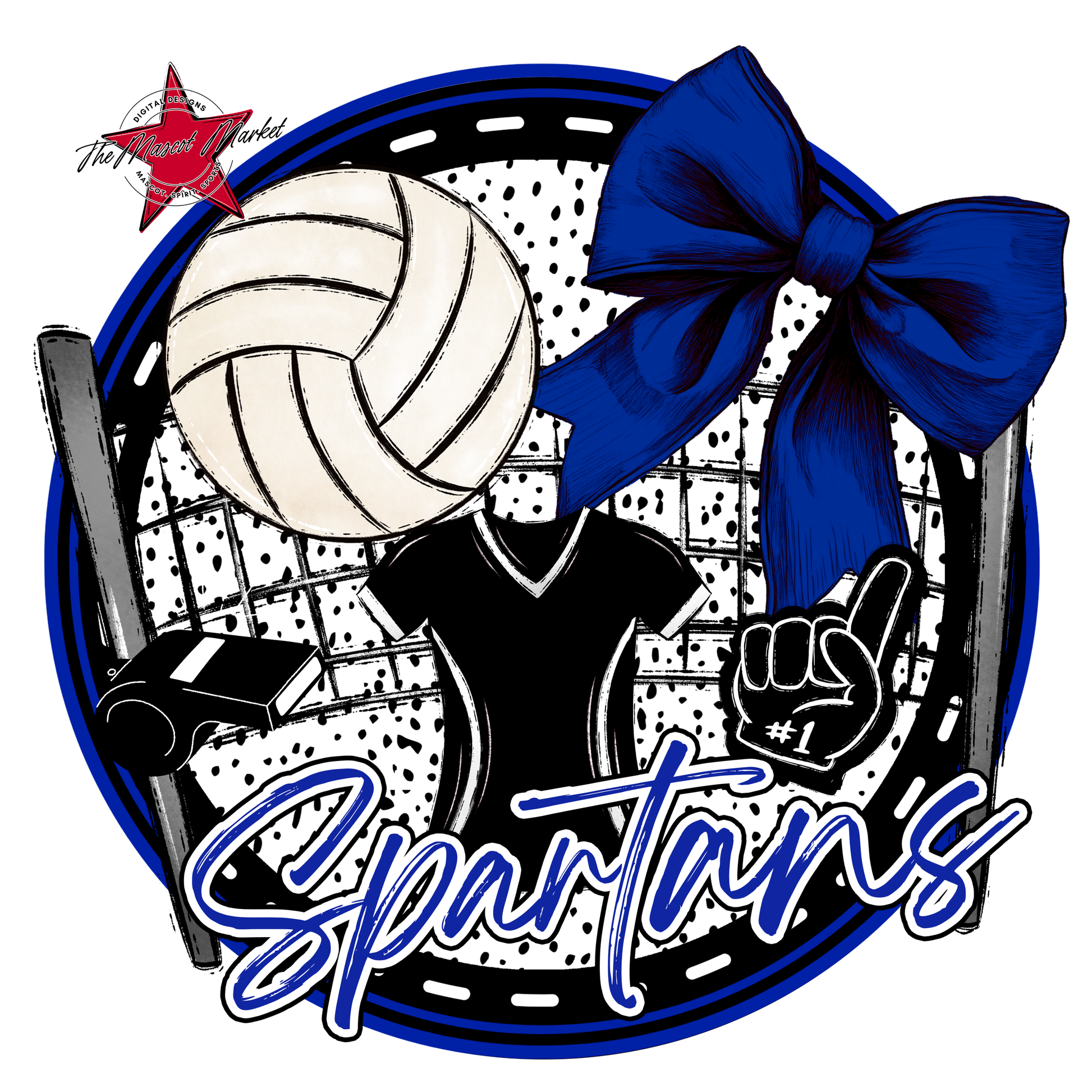 Spartans Circle Volleyball Design-Royal Blue