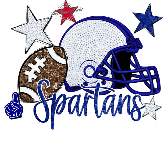 Spartans Football Embroidered Sequins Design-Blue