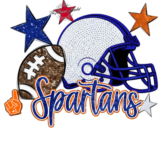 Spartans Football Embroidered Sequins Design-Blue & Orange