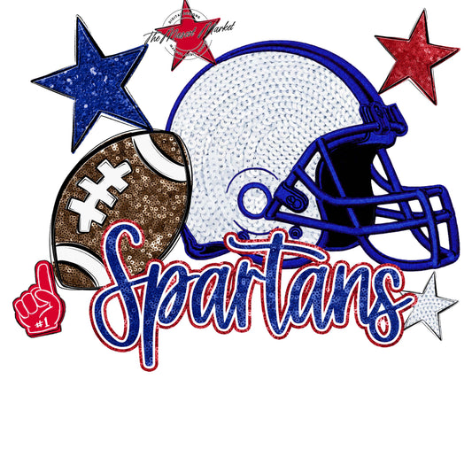 Spartans Football Embroidered Sequins Design-Blue & Red