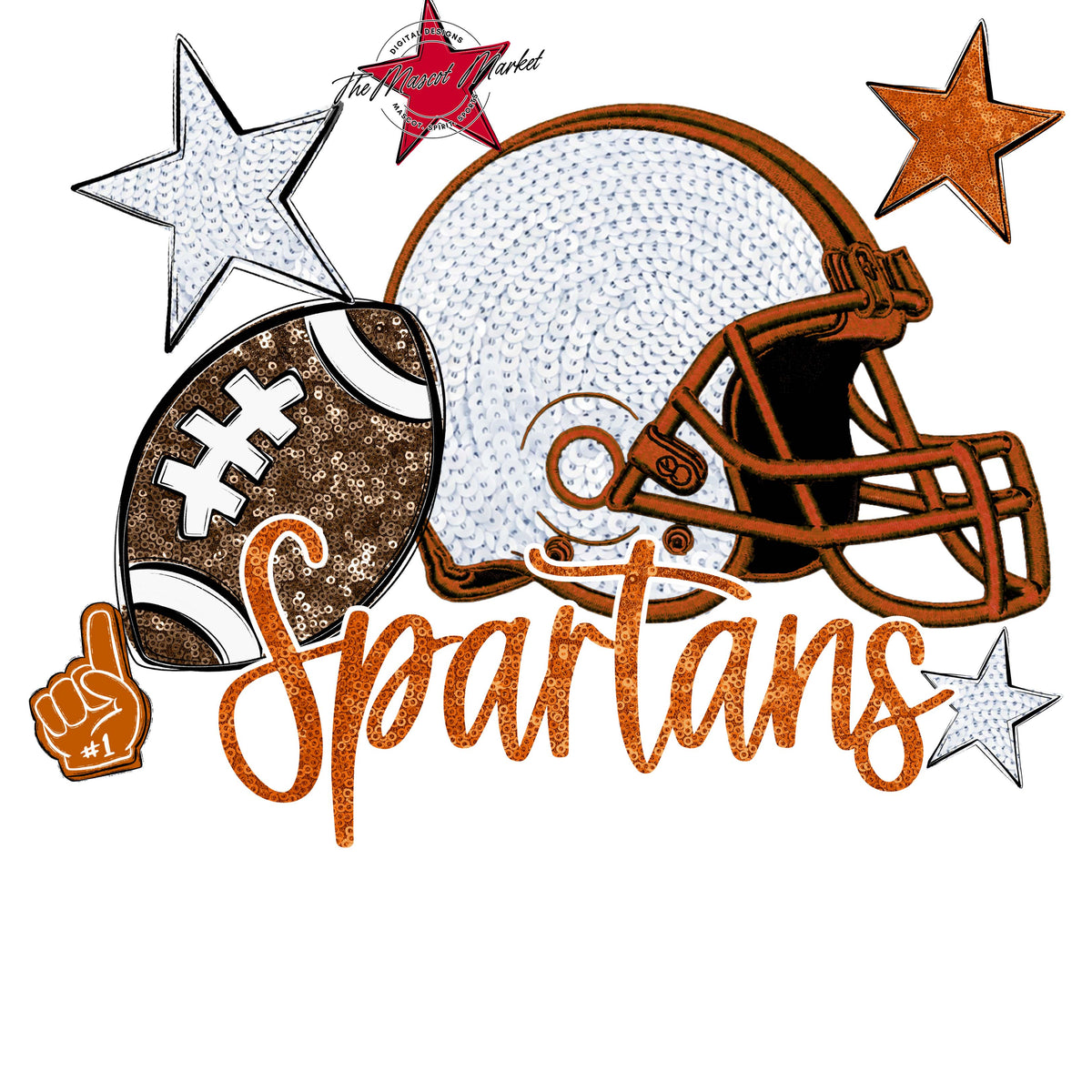 Spartans Football Embroidered Sequins Design-Burnt Orange