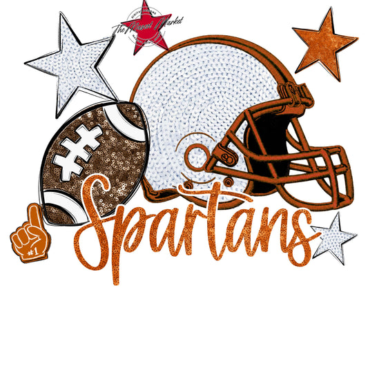 Spartans Football Embroidered Sequins Design-Burnt Orange