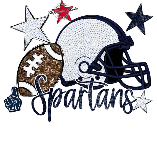 Spartans Football Embroidered Sequins Design-Navy