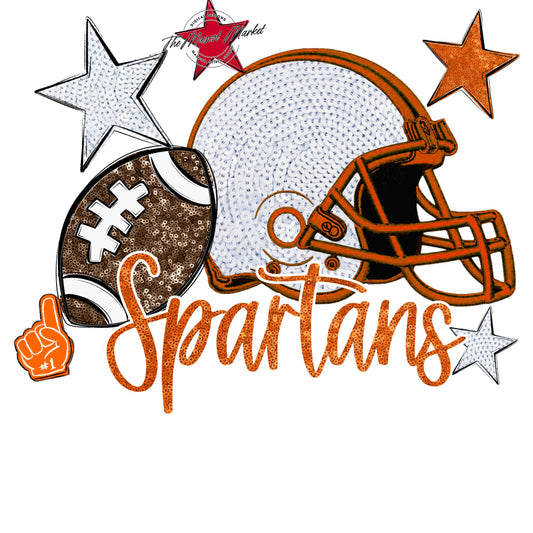 Spartans Football Embroidered Sequins Design-Orange