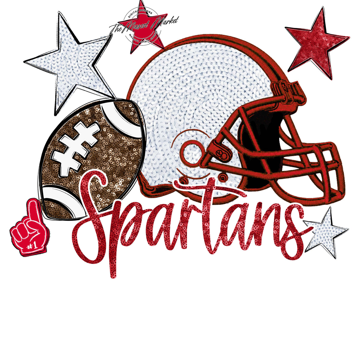 Spartans Football Embroidered Sequins Design-Red