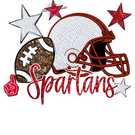 Spartans Football Embroidered Sequins Design-Red