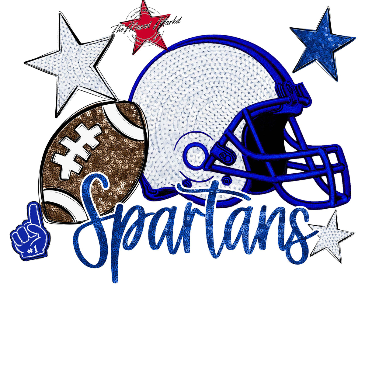 Spartans Football Embroidered Sequins Design-Royal Blue