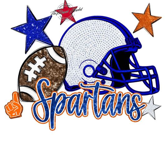 Spartans Football Embroidered Sequins Design-Royal Blue & Orange