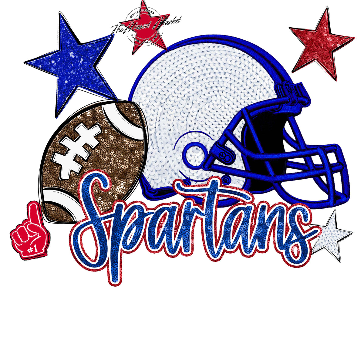Spartans Football Embroidered Sequins Design-Royal Blue & Red