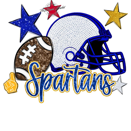 Spartans Football Embroidered Sequins Design-Royal Blue & Yellow