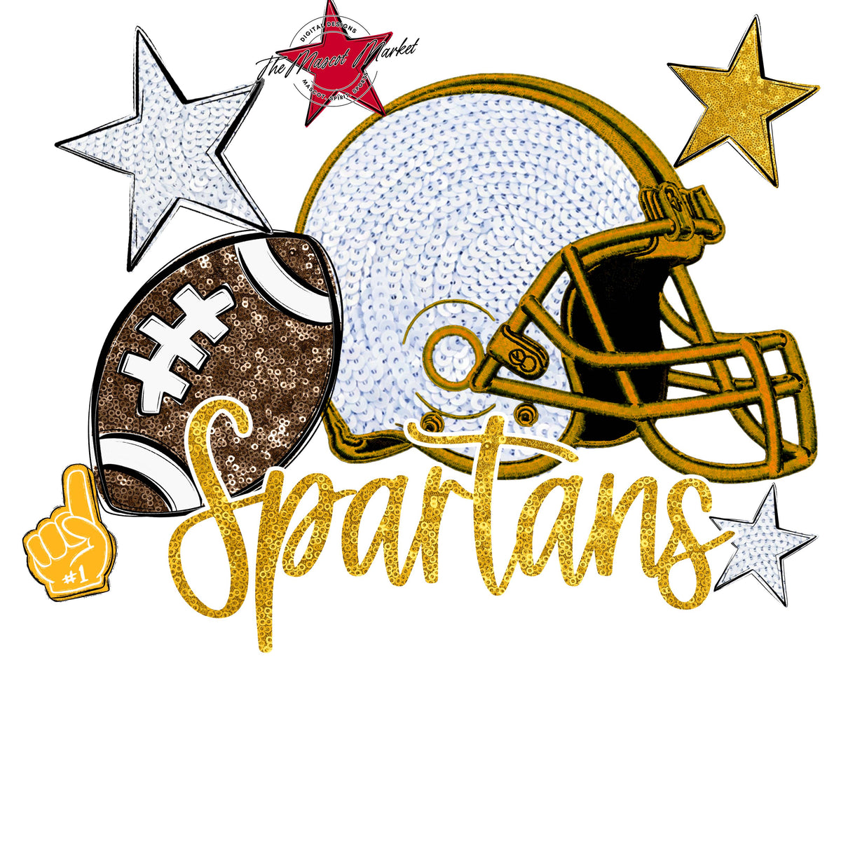 Spartans Football Embroidered Sequins Design-Yellow