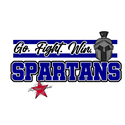 Spartans Go Fight Win Mascot Lines-Blue
