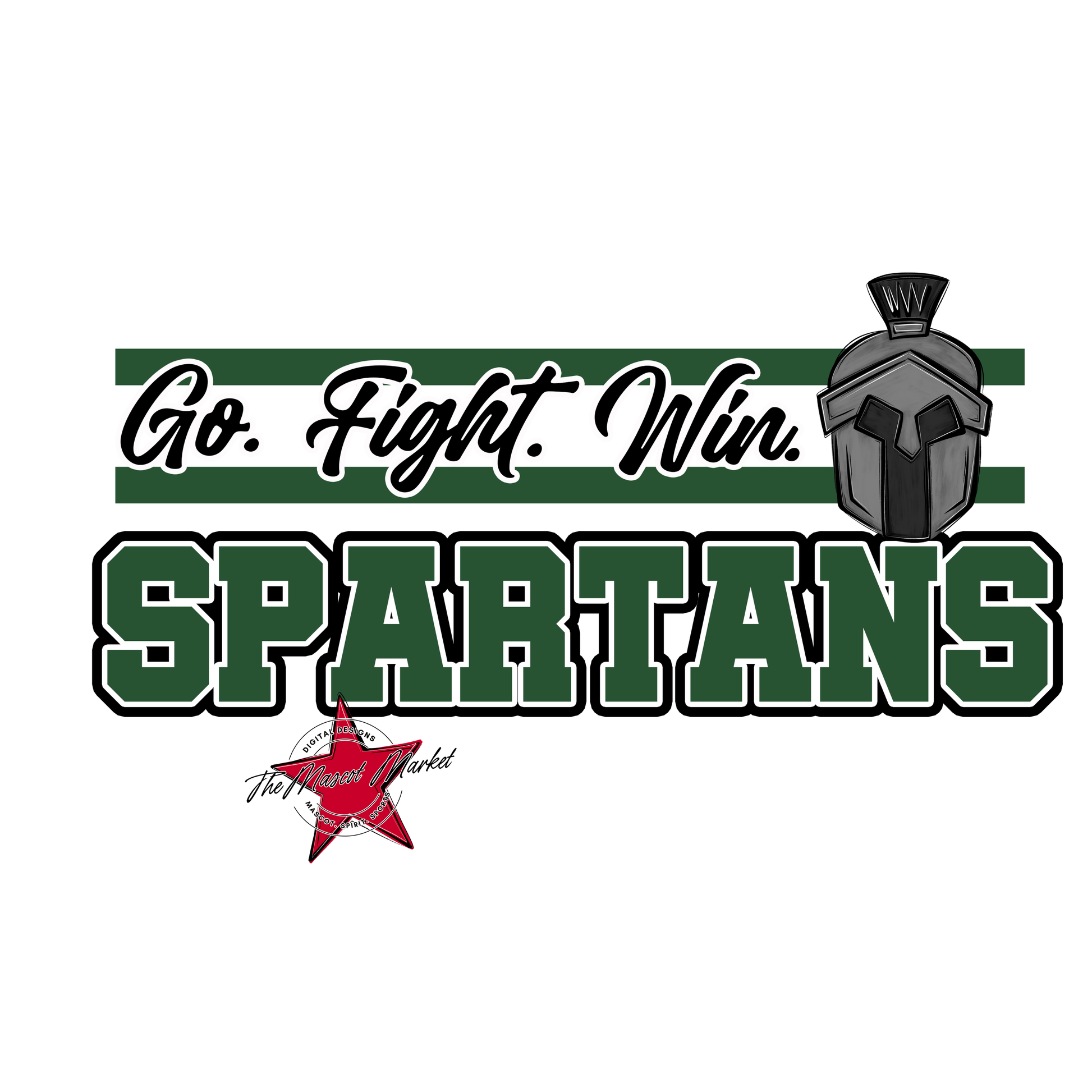 Spartans Go Fight Win Mascot Lines-Green