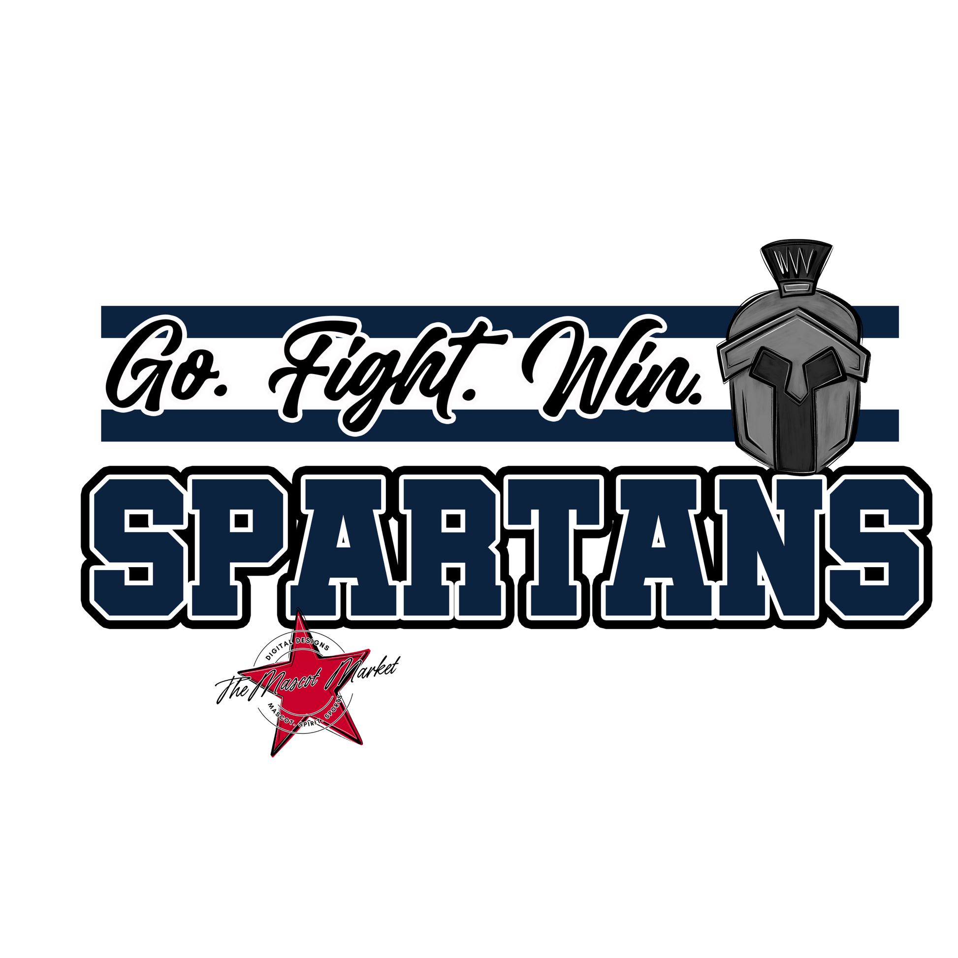 Spartans Go Fight Win Mascot Lines-Navy