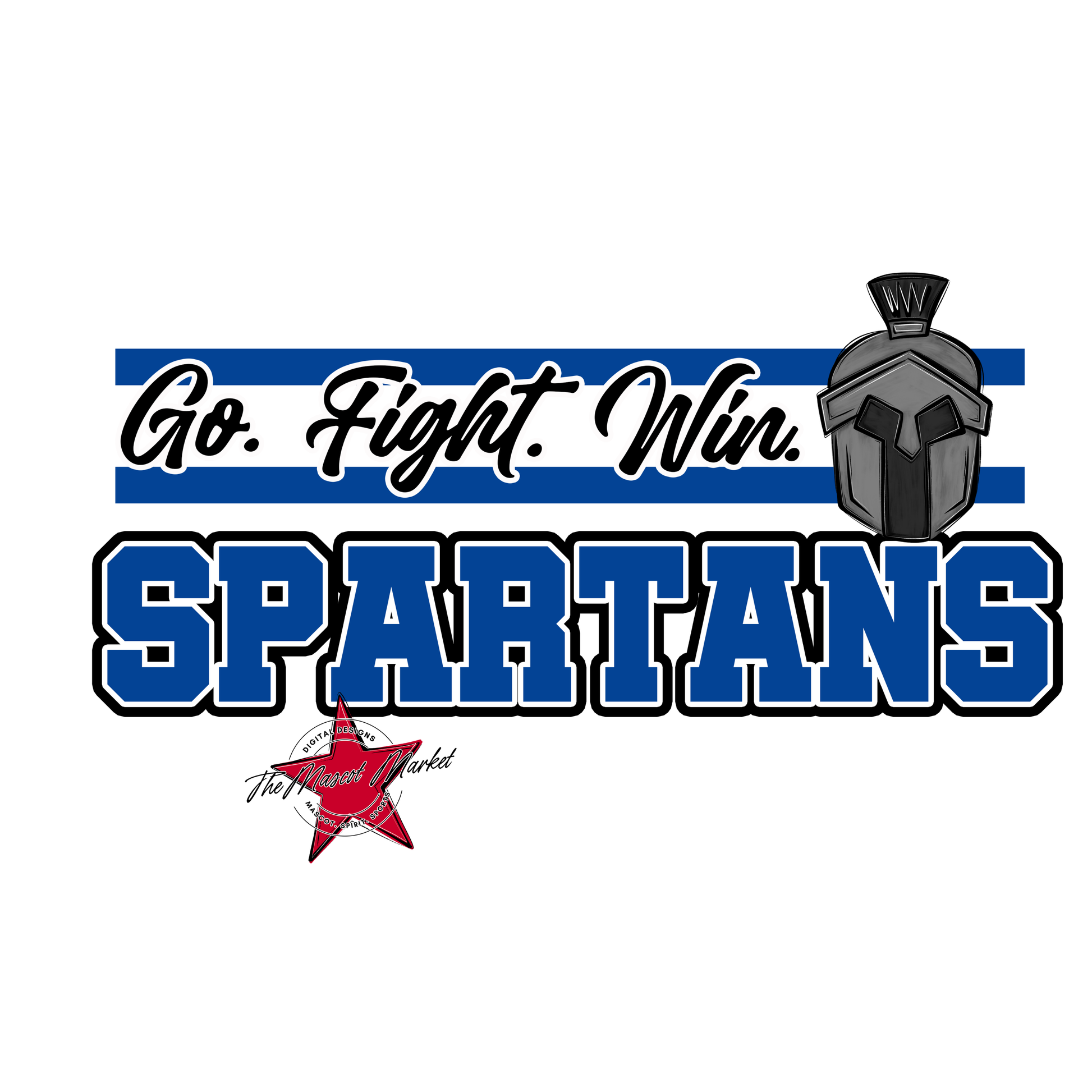 Spartans Go Fight Win Mascot Lines-Off Blue