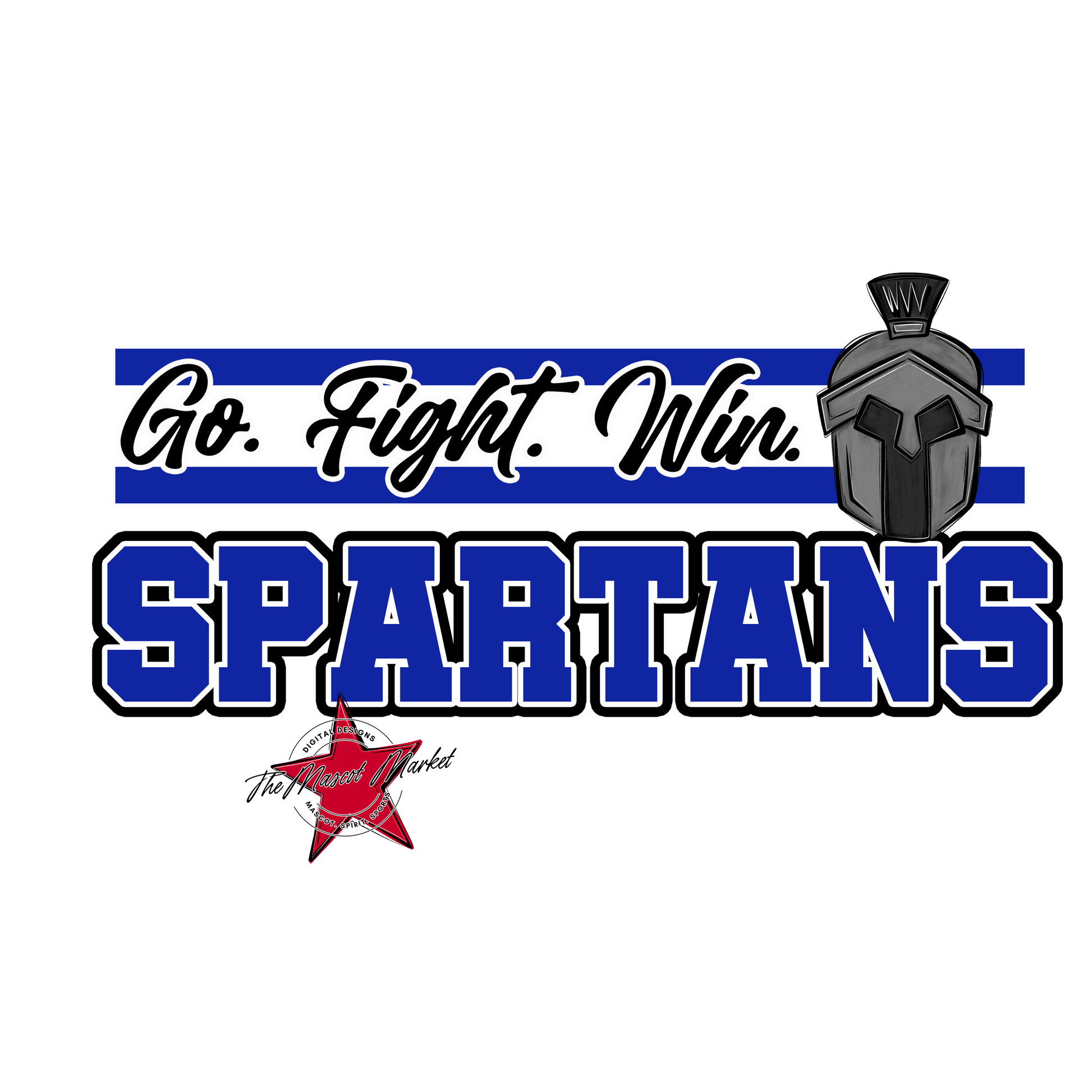 Spartans Go Fight Win Mascot Lines-Royal Blue
