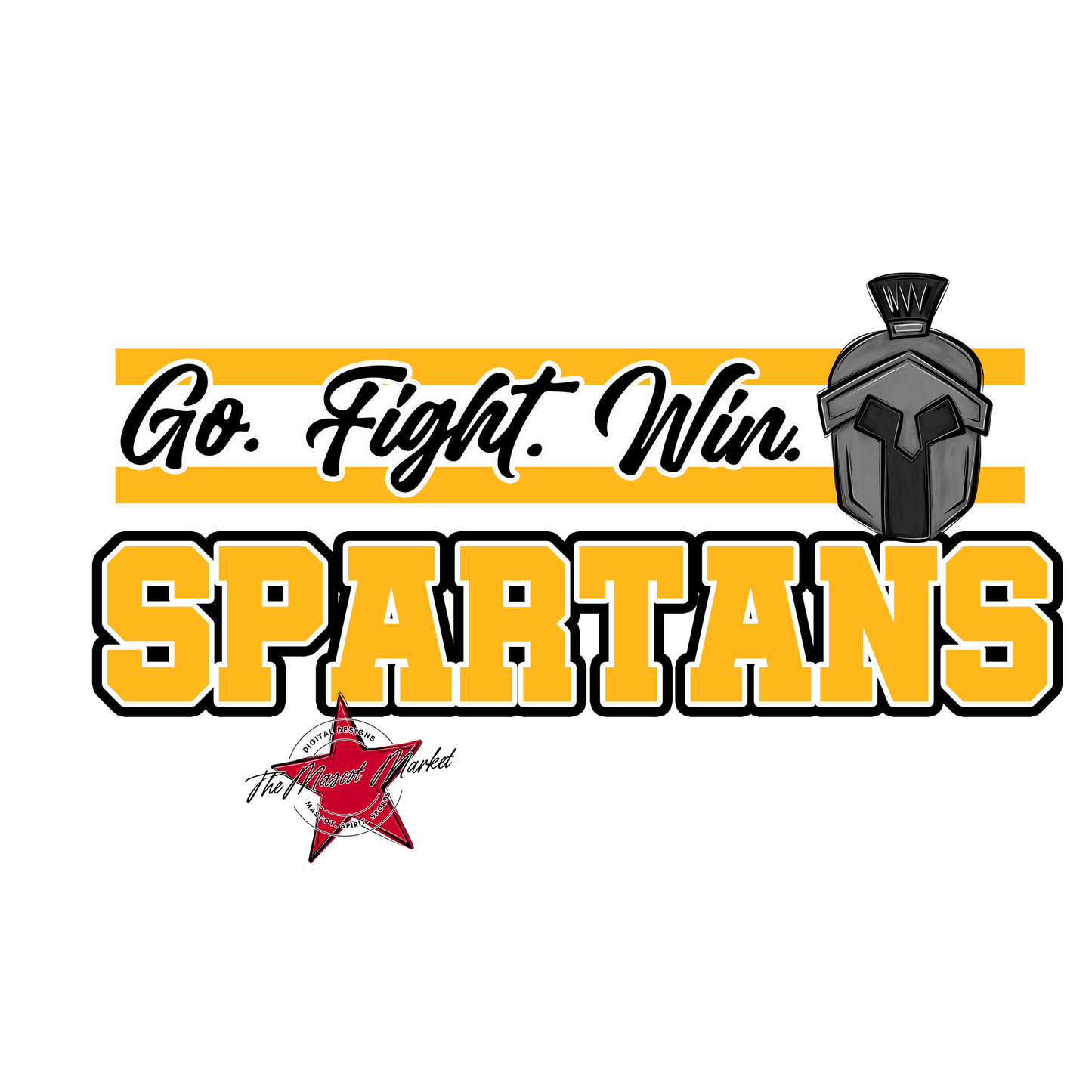 Spartans Go Fight Win Mascot Lines-Yellow