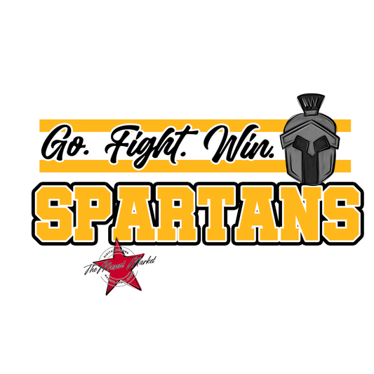 Spartans Go Fight Win Mascot Lines-Yellow