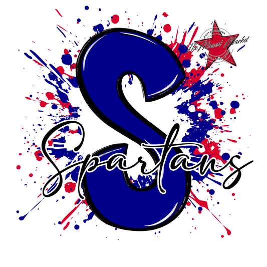 Spartans Mascot Splatter-Blue & Red