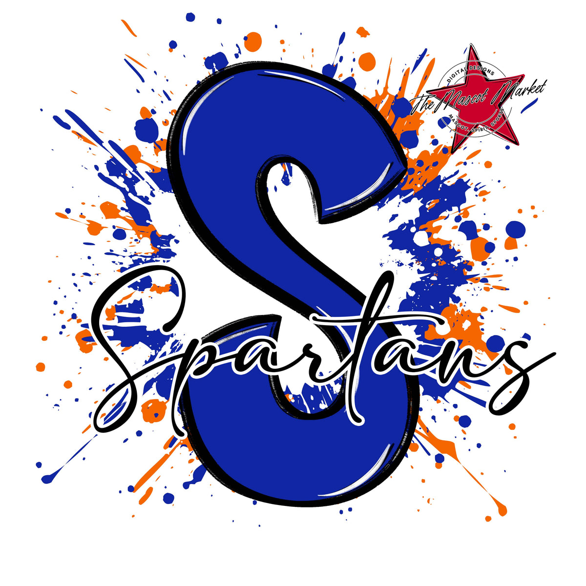 Spartans Mascot Splatter-Royal Blue & Orange