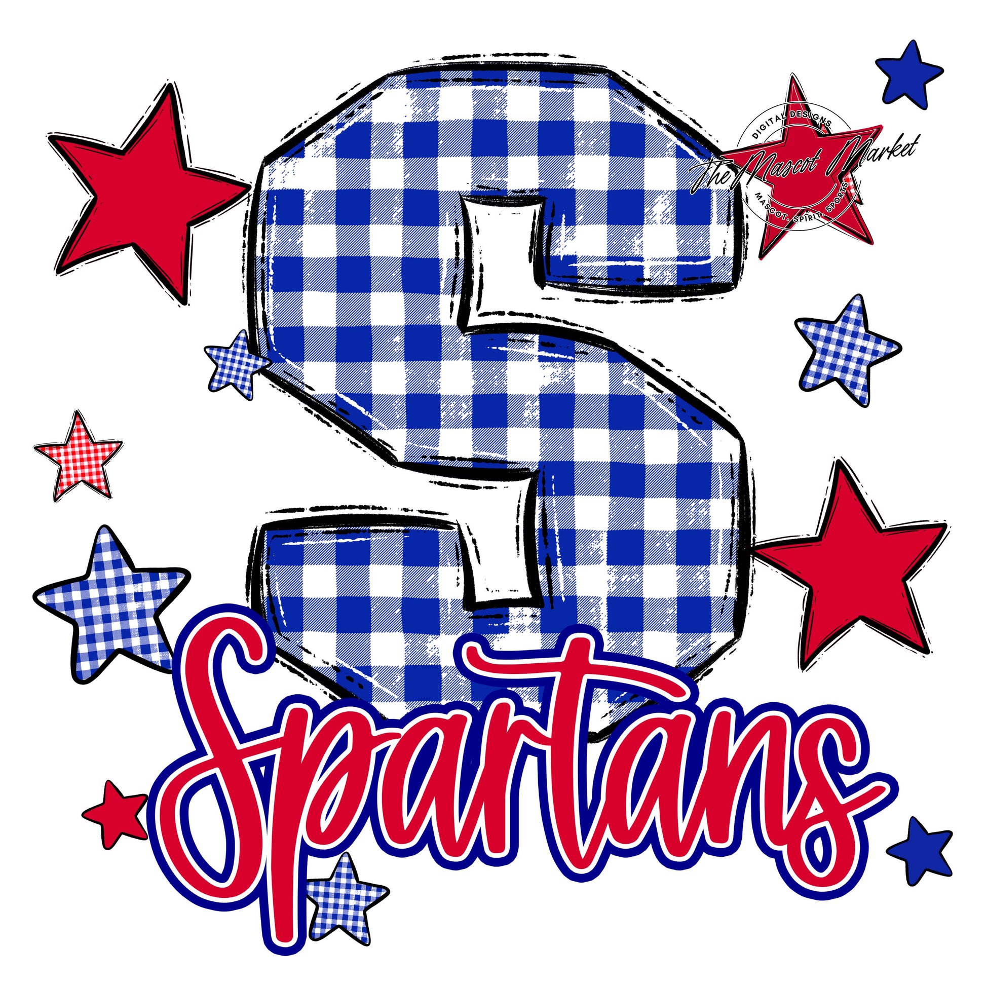 Spartans Plaid Star Design-Blue & Red