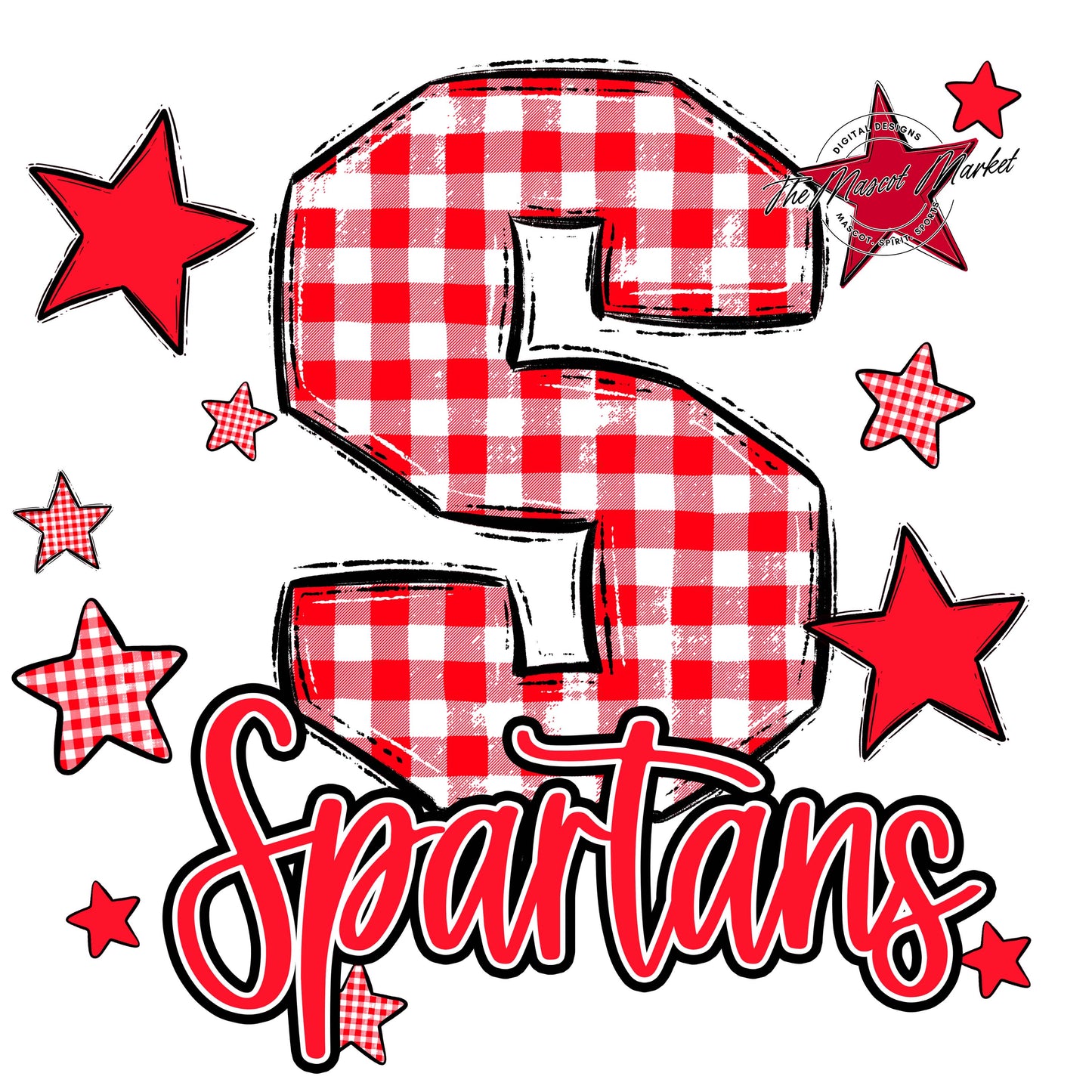 Spartans Plaid Star Design-Bright Red