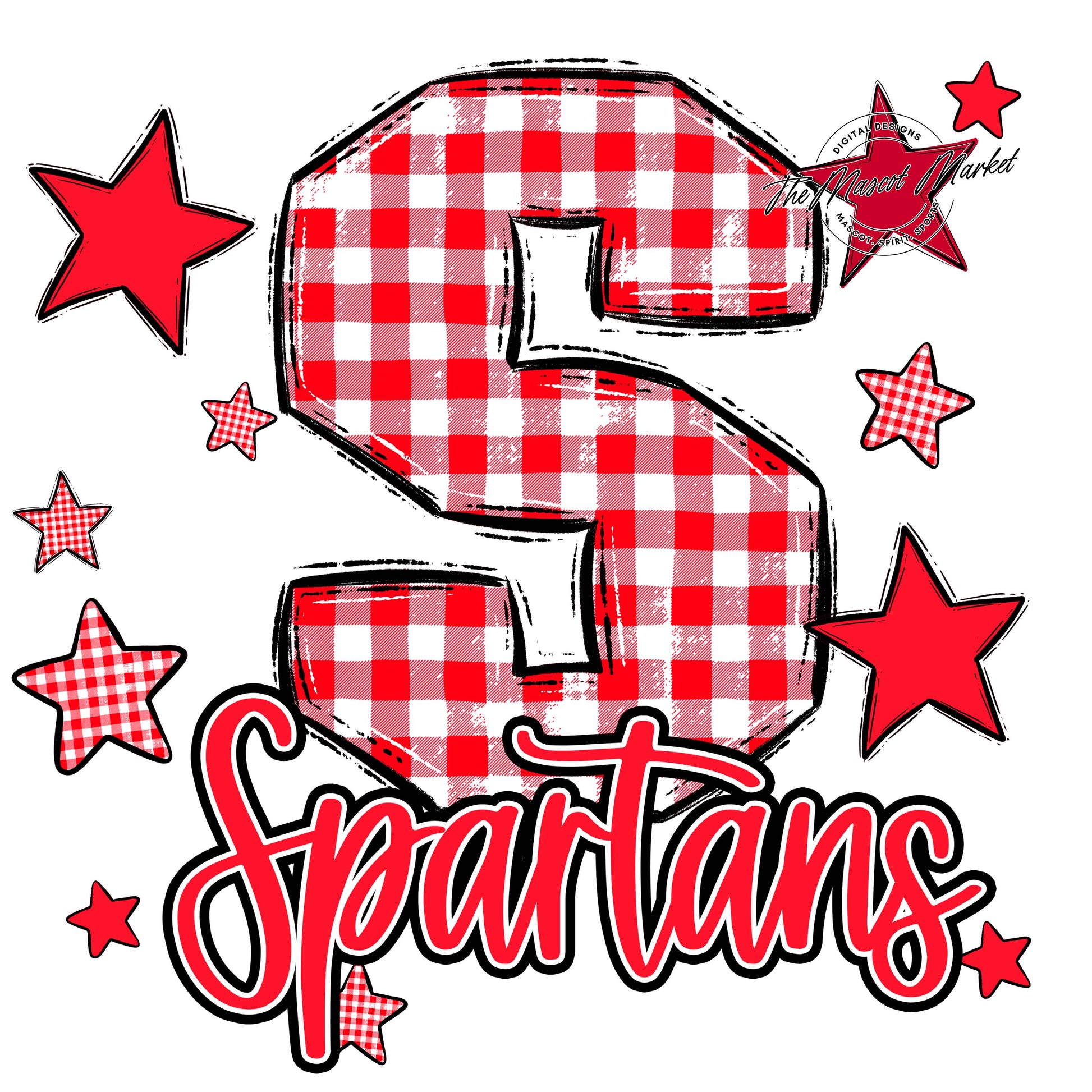Spartans Plaid Star Design-Bright Red