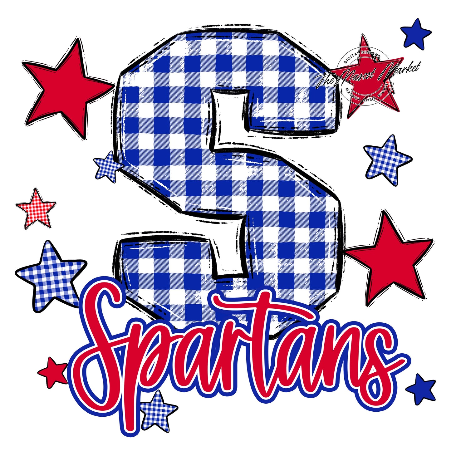Spartans Plaid Star Design-Royal Blue & Red