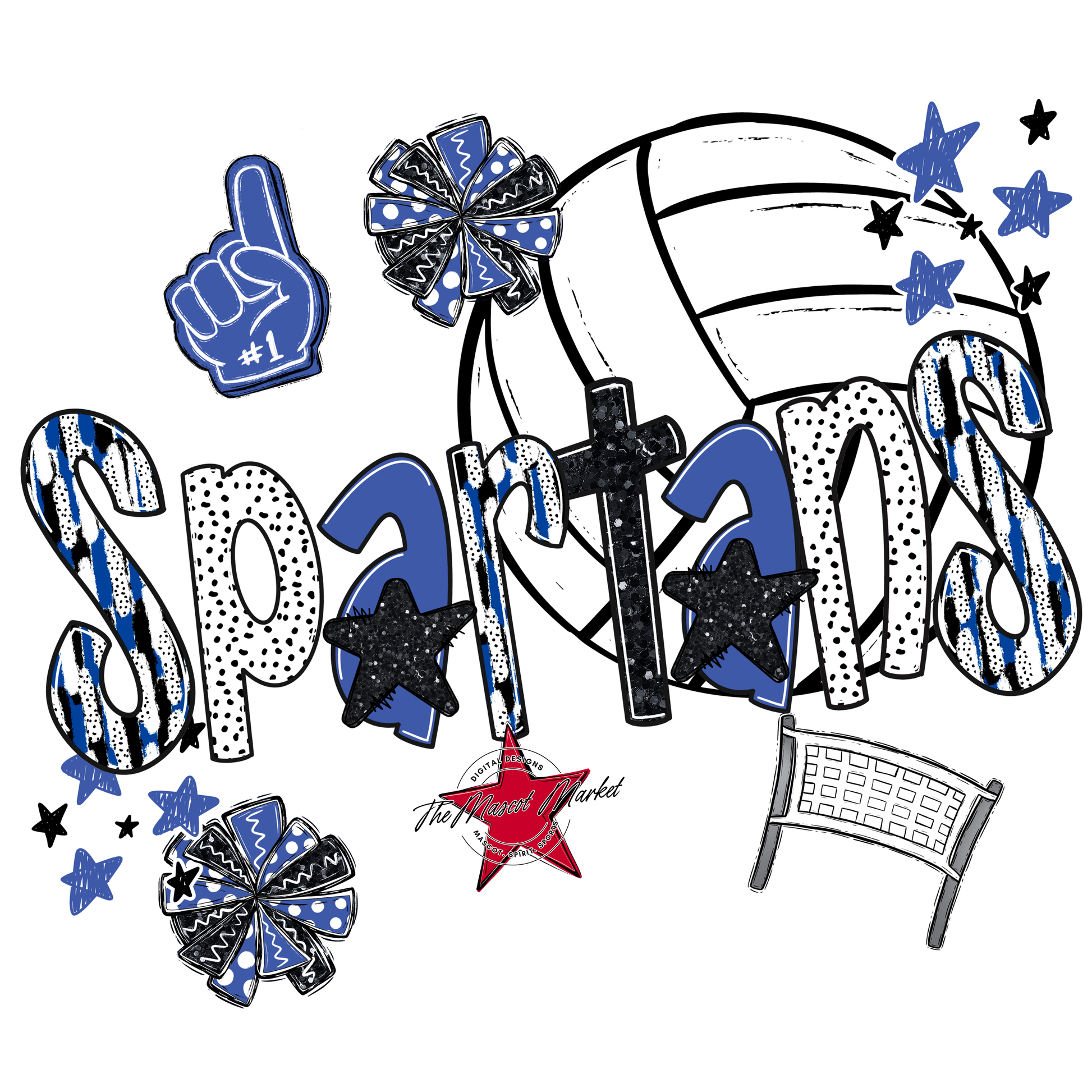 Spartans Volleyball Scrape-Off Blue