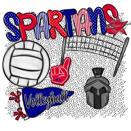 Spartans Volleyball Spirit-Blue & Red