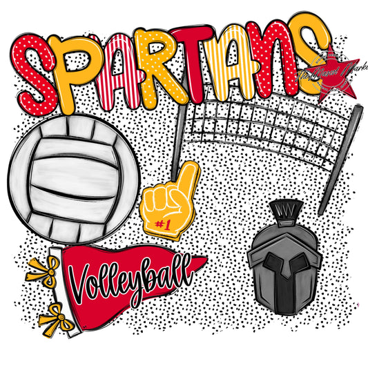 Spartans Volleyball Spirit-Red & Yellow
