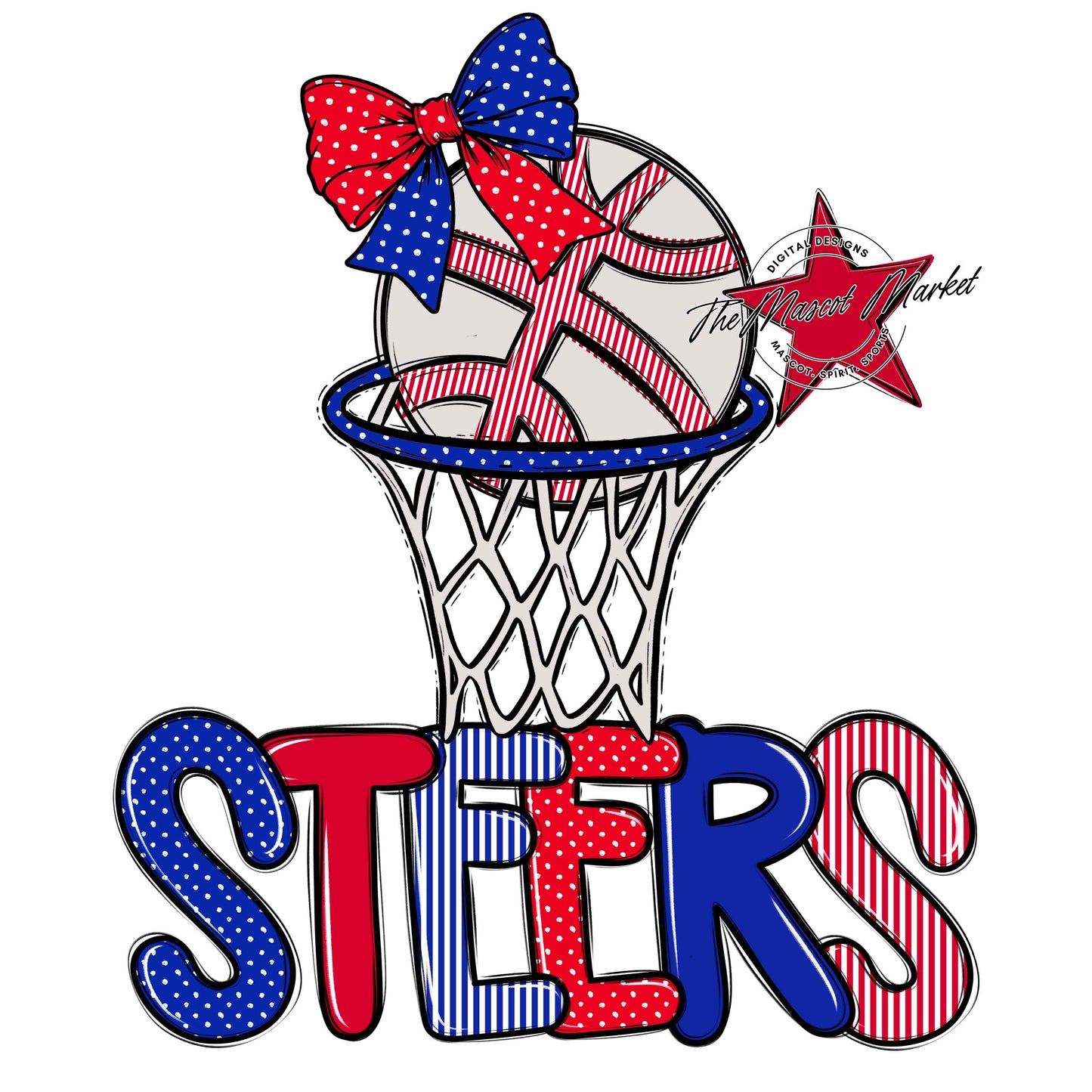 Steers Basketball Spirit Design-Royal Blue & Red