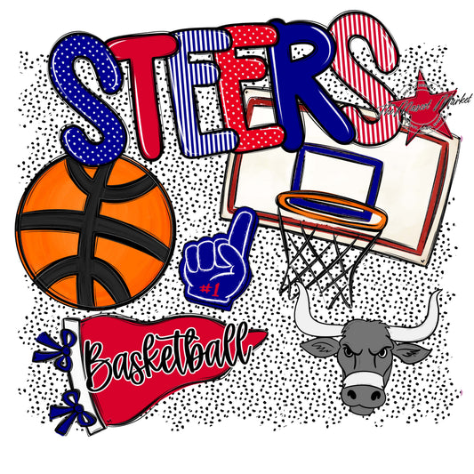 Steers Basketball Spirit-Blue & Red