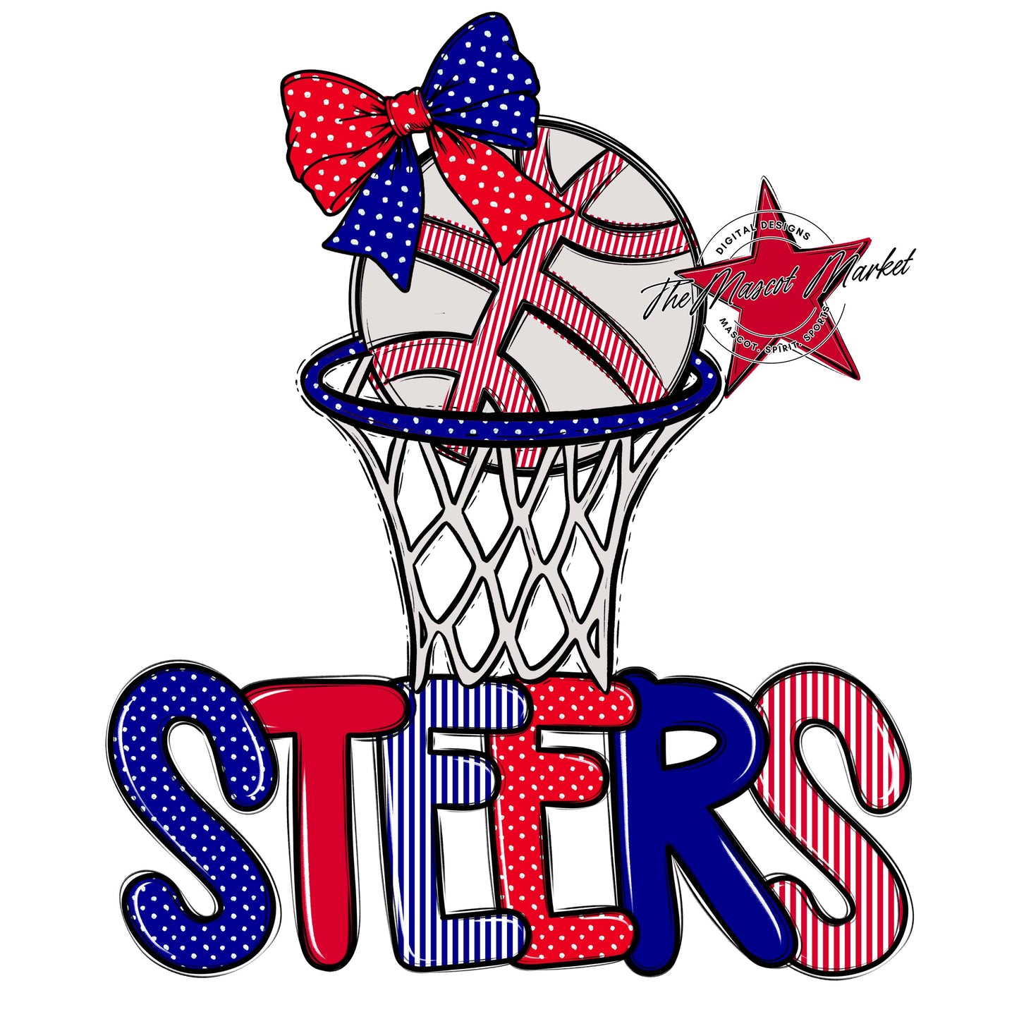 Steers Basketball Spirit Design-Blue & Red