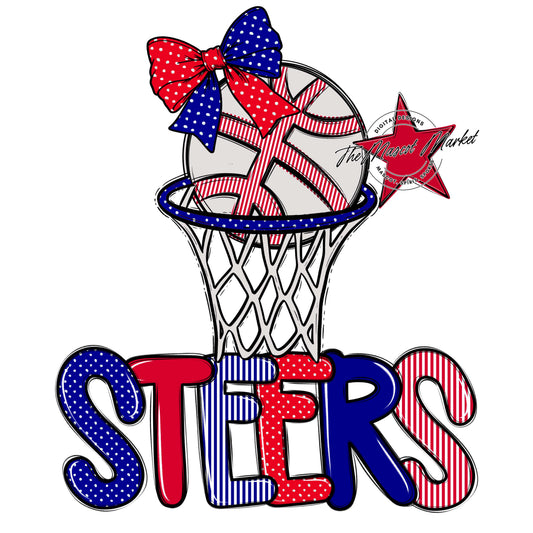Steers Basketball Spirit Design-Blue & Red