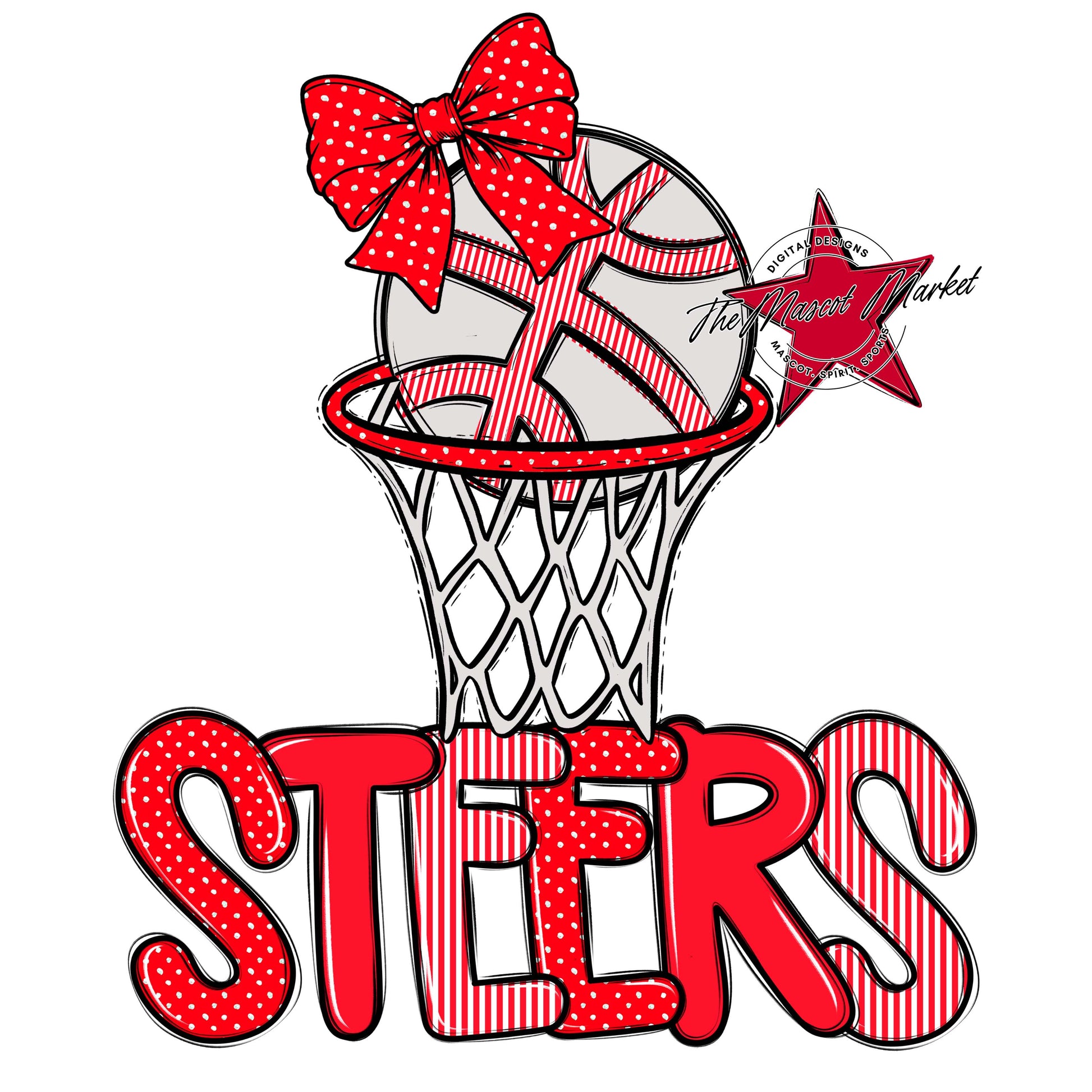 Steers Basketball Spirit Design-Bright Red