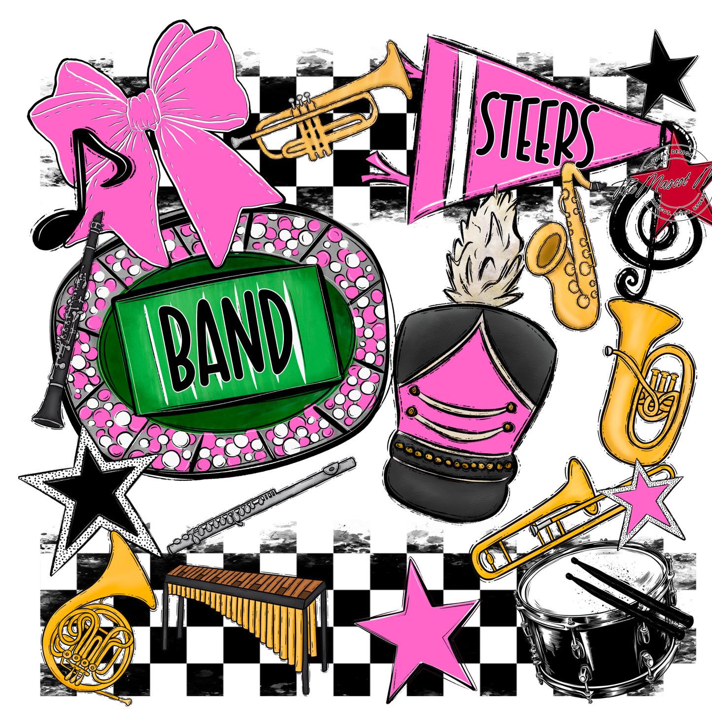 Steers Checkers Band Spirit Design-Baby Pink