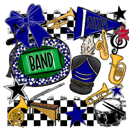 Steers Checkers Band Spirit Design-Blue