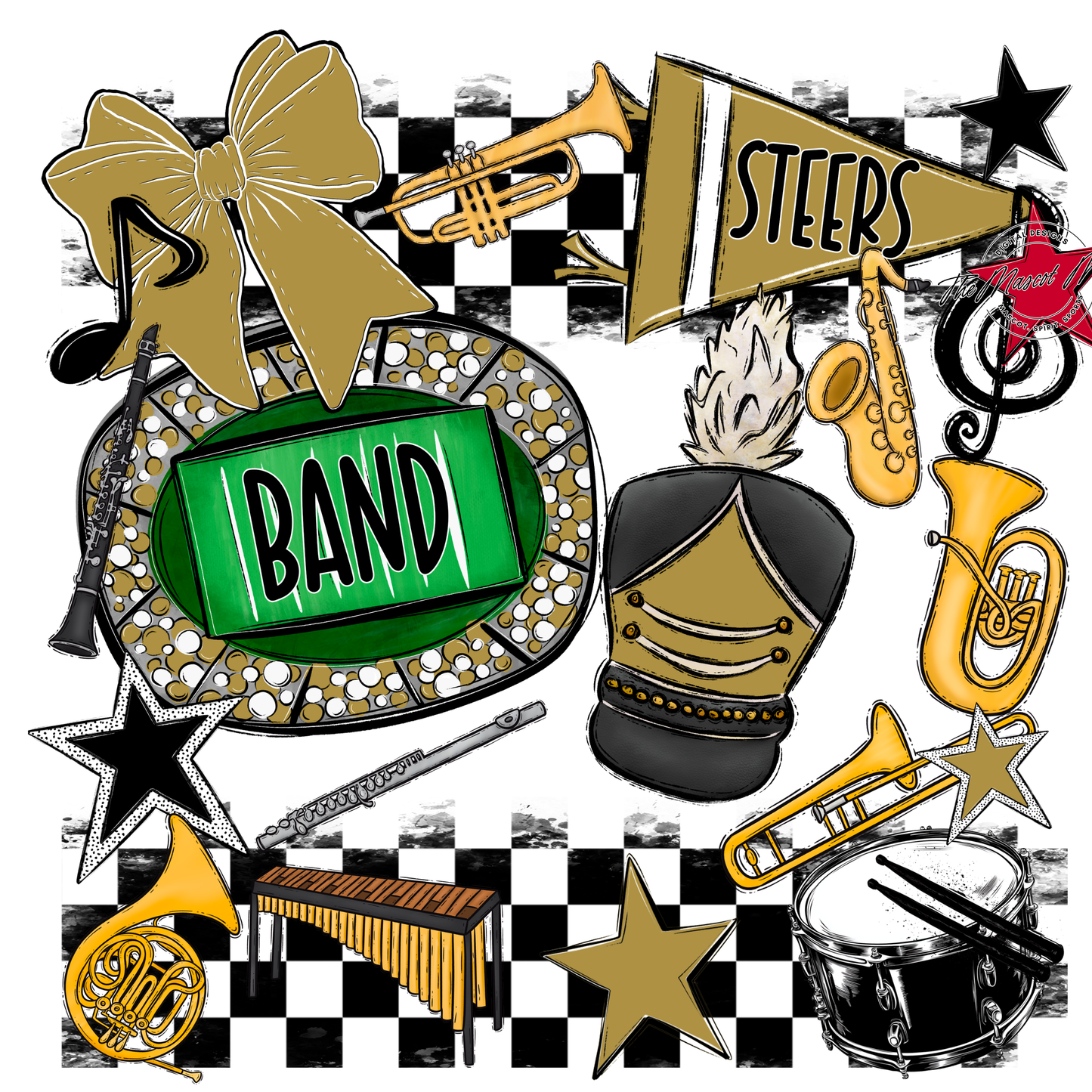 Steers Checkers Band Spirit Design-Gold