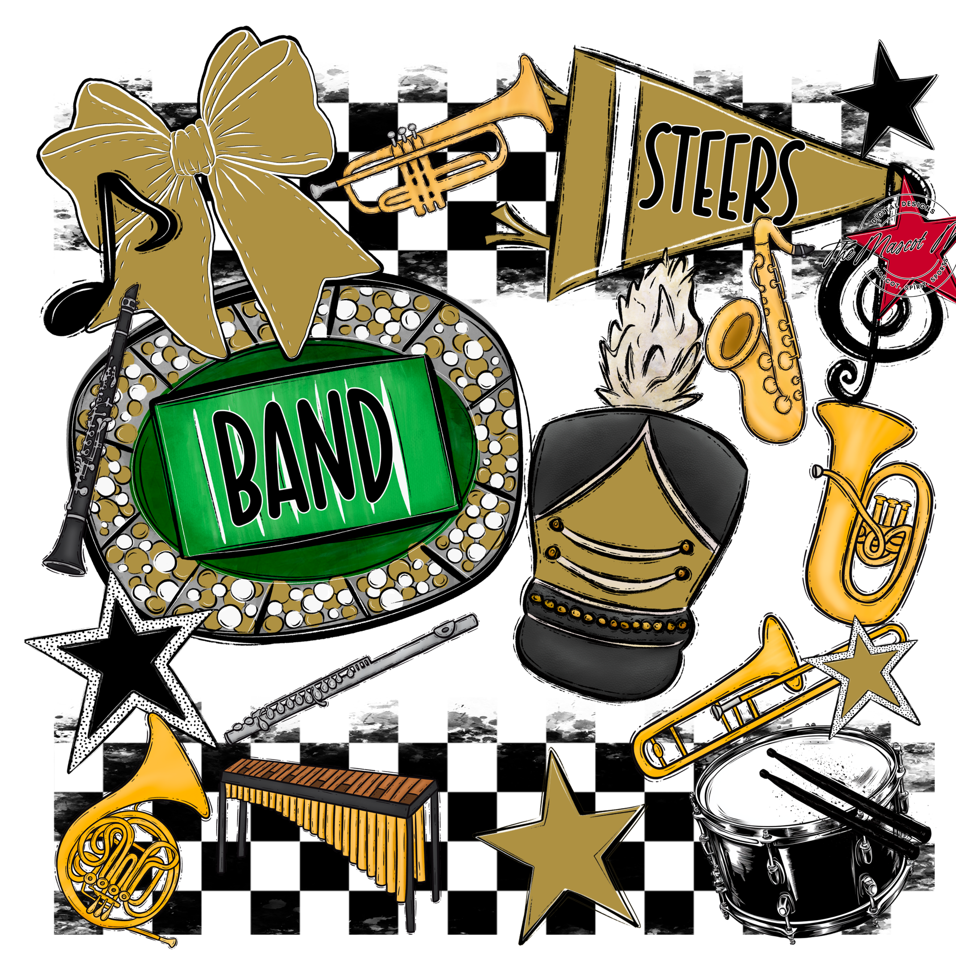 Steers Checkers Band Spirit Design-Gold