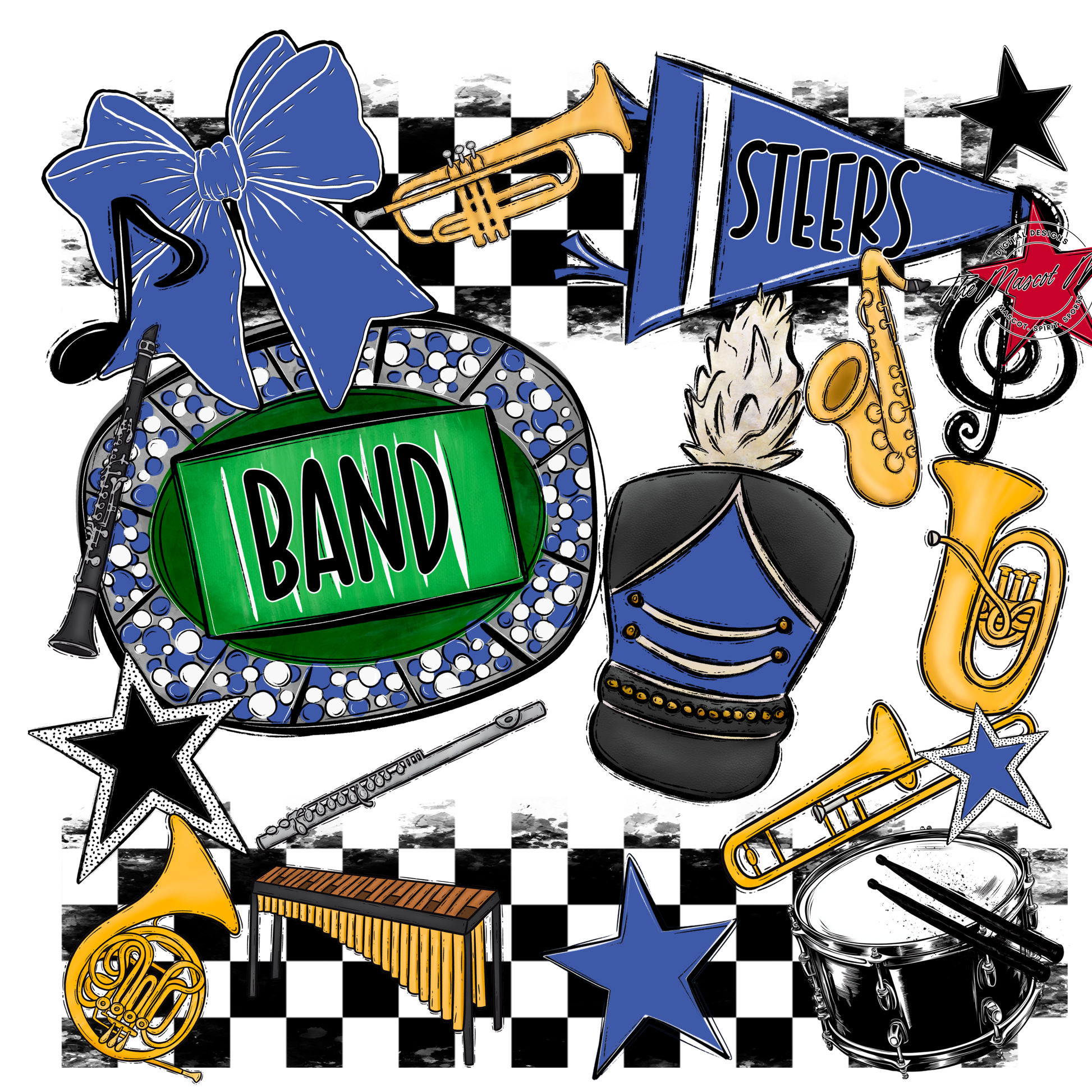 Steers Checkers Band Spirit Design-Off Blue