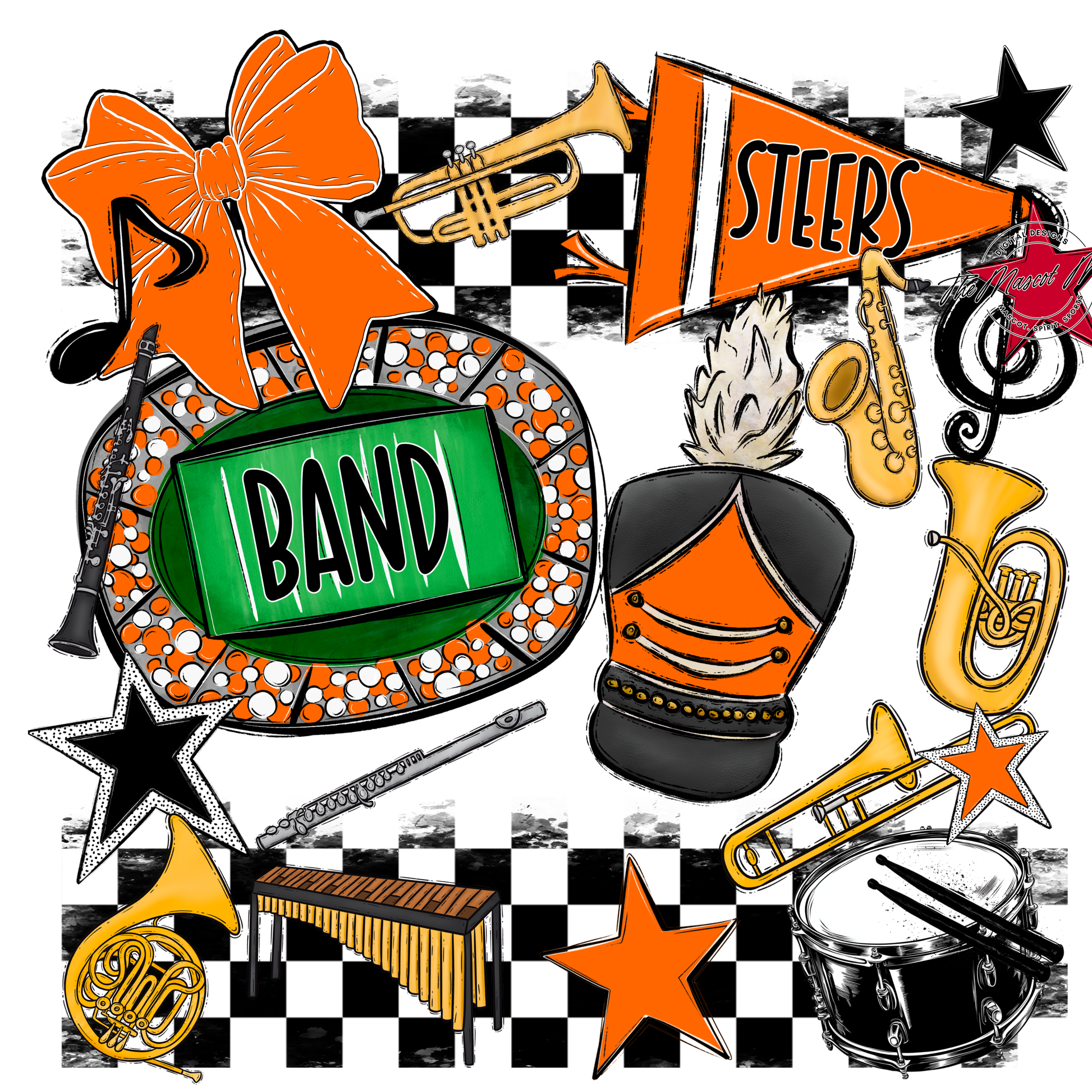 Steers Checkers Band Spirit Design-Orange